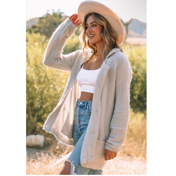 Light Gray Fuzzy Luxury Cardigan - Picture 2 of 11